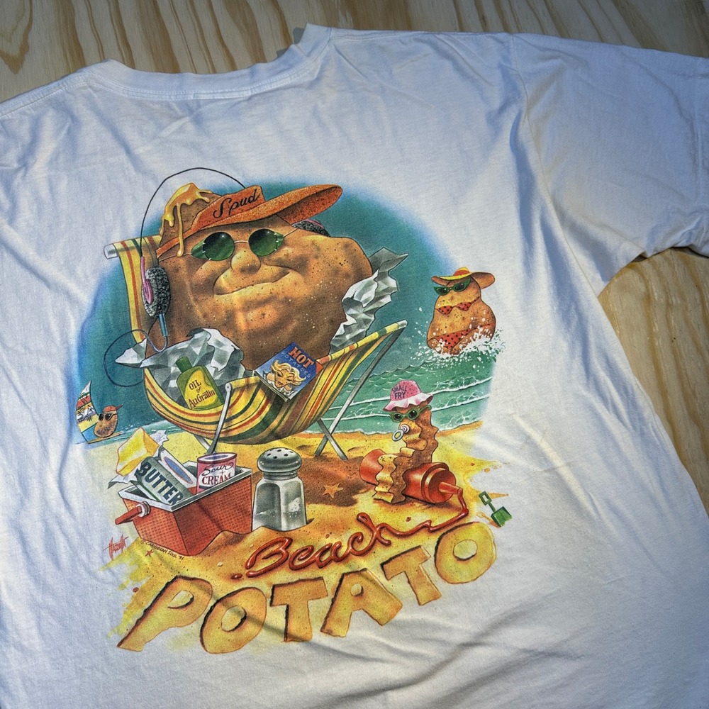 Caribbean Soul Men's Vintage 1991 Beach Potato Lizard Graphic White T-Shirt XXL